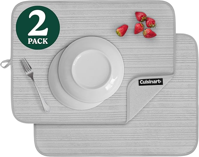 Cuisinart Dish Drying Mats for Kitchen Counter - (2) 18" x 24" Ultra Absorbent Dish Drying Mat XL - Foldable, Machine Washable, Fast Drying Dish Mat