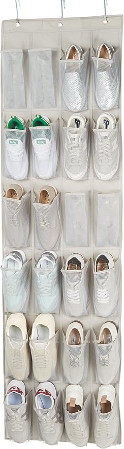 Amazon Basics Hanging Shoe Organizer Medium Pocket Light Grey | Over-the-Door, 24