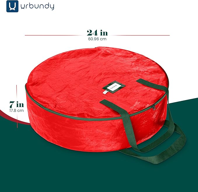 Heavy Duty Wreath Storage Bag 24 Inch, 1-Pack - Christmas Wreath Storage Container Red - Waterproof Plastic Material Wreaths Holder Storages - Holds 24 Inch Wreaths For Year Round