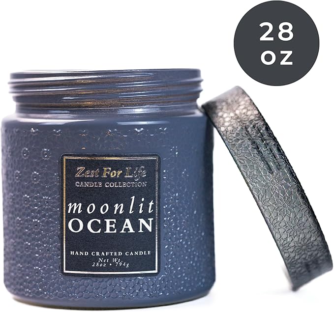 A Cheerful Giver - 28oz Large Scented Candle Jar with Lid- Zest for Life - 130 Hours of Burn Time, Gift for Women (Large, Moonlit Ocean)