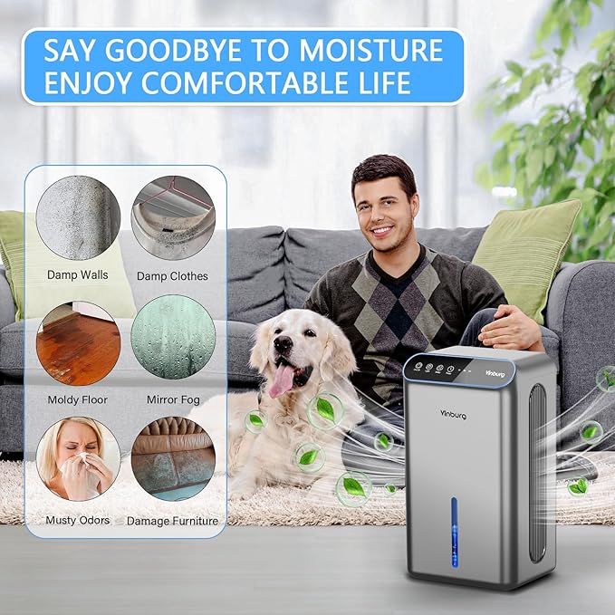 Dehumidifier for Basement (85 OZ, 800 sq ft) Quiet Dehumidifiers for Home, Auto Shut-Off, Sleep Mode, 3 Gear Timer(8H,16H,24H), Small Dehumidifier for Bedroom, Bathroom with Drain Hose (Black Gray)