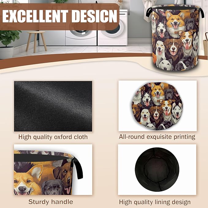 Laundry Hamper,Cute Dogs Collapsible Laundry Baskets Waterproof Oxford Cloth With Handles,Clothes Storage Bucket Toy Organizer For Bathroom/Nursery/Bedroom 16" x 20.8"