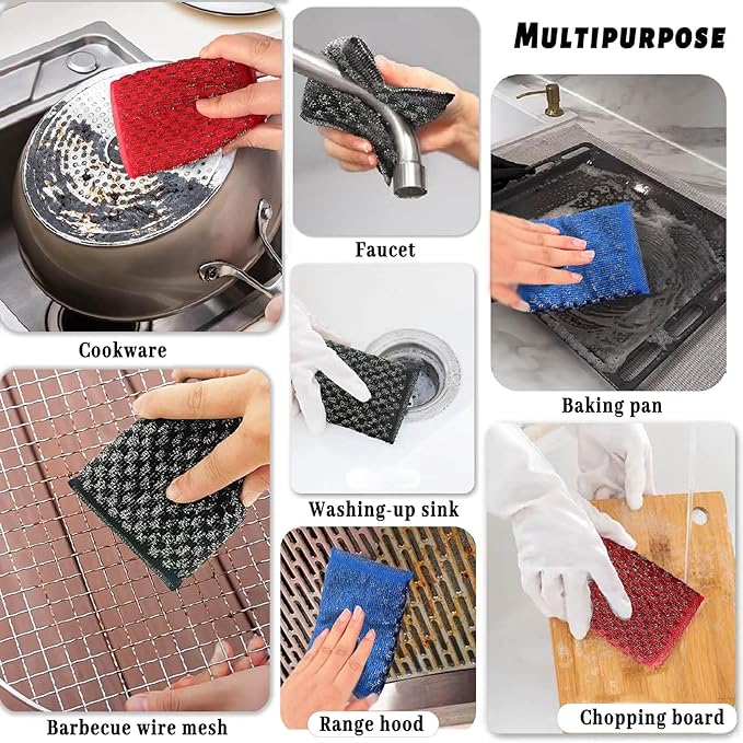 Steel Wool Scrubbers Dish Sponges Kitchen Scrubbing Pads Pot Scrubber for Kitchen Non Scratch, Soft and Fast Cleaning Scrubber (Black)