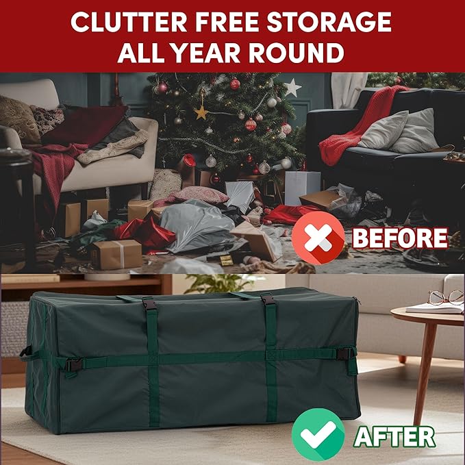 Elf Stor Heavy Duty Canvas Christmas Tree Storage Bag with Straps, fits up to 7.5 ft Tree, Green