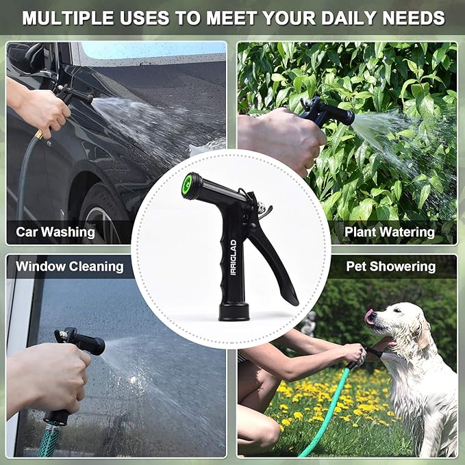 IRRIGLAD Hose Nozzle 2 Pack, Full Size Pistol Grip Water Nozzle Sprayer with Threaded Front, High Pressure Nozzle, Adjustable Spray Water Flow for Watering Plants, Showering Pet, Washing Car, Cleaning