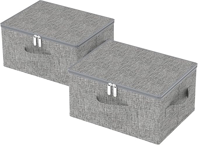 ENUMAIL Underbed Storage Basket with Lid, Foldable Bed Sheet Boxes, Home Cube Bins for Organizing Clothes, Shoes, Blankets, Pillows, 15.7x11.8x7.8Inches, Grey, 2 Pack