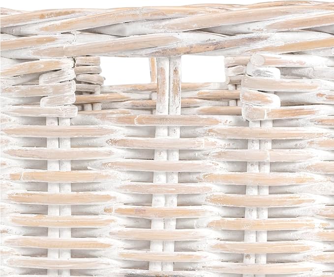 happimess BSK1005A-2SET Reed Southwestern Hand-Woven Rattan Nesting Wicker Storage Baskets with Handles, Seagrass Container for Decoration in Bedroom, Closet, White Wash/Kubu Gray (Set of 2)