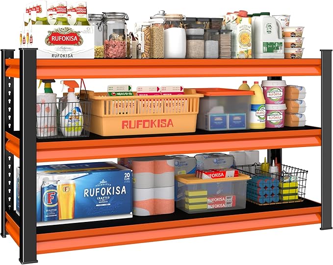 Rufokisa 3-Tier Garage Shelving Heavy Duty,48" W Metal Shelving Unit for Garage,1600lbs Load Capacity Utility Rack Shelves & Shelves,48" W x 18" D x 39" H(Red)