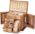 Jewelry Box Organizer, Solid Wood Jewelry Boxes for Women for Storage & Display Necklace Ring Earring Bracelet, Rustic Style Jewelry Organizer Box for Women Gifts (Carbonized Brown)
