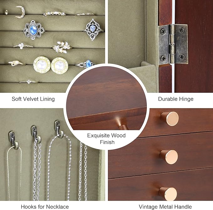 Kendal Wooden Jewelry Box for Women, Wooden Jewelry Organizer, 5-Layer Jewelry Organizer Box with Side Door, Jewelry Holder Organizer for Earrings, Necklaces, Rings