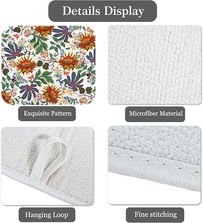 Quick Absorbent Kitchen Drying Mat - Stylish Patterns Dish Drying Mat- 16×18 Inch & 18×24 Inch Kitchen Drainer Mat for Countertops, Dishes & Glassware