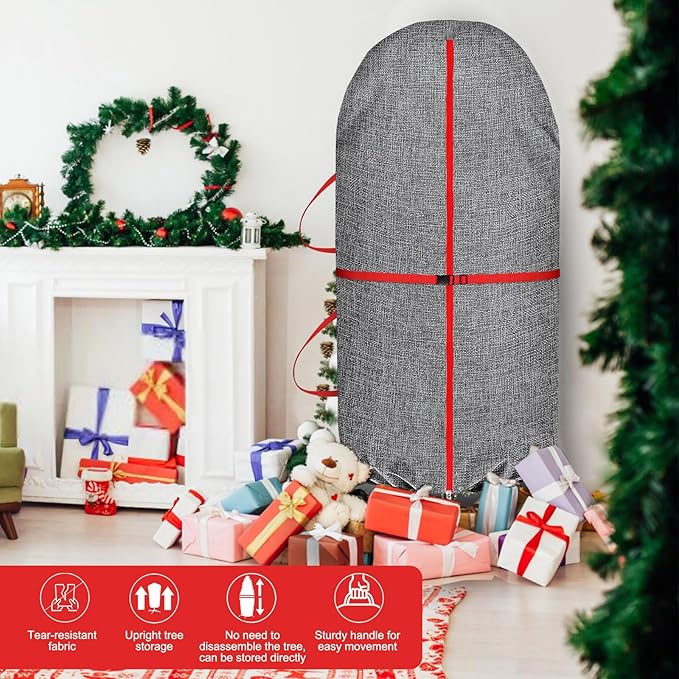 VERONLY Festive Christmas Tree Storage Bag for 7-7.5FT Artificial Trees - Heavy-Duty Waterproof & Dustproof Cover with Straps | 800D Oxford Stand Design | No Disassembly | Xmas Holiday Storage