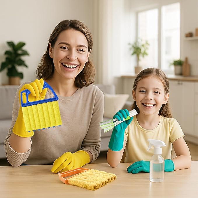 Blind Cleaner Duster Tool - 2 Pcs 7 Fingers Anti-Shedding Window Blind Cleaner Tool and 2 Pcs Air Vent Cleaner, with High-Density Microfiber Fleece and Ergonomic Handle, Detachable and Washable