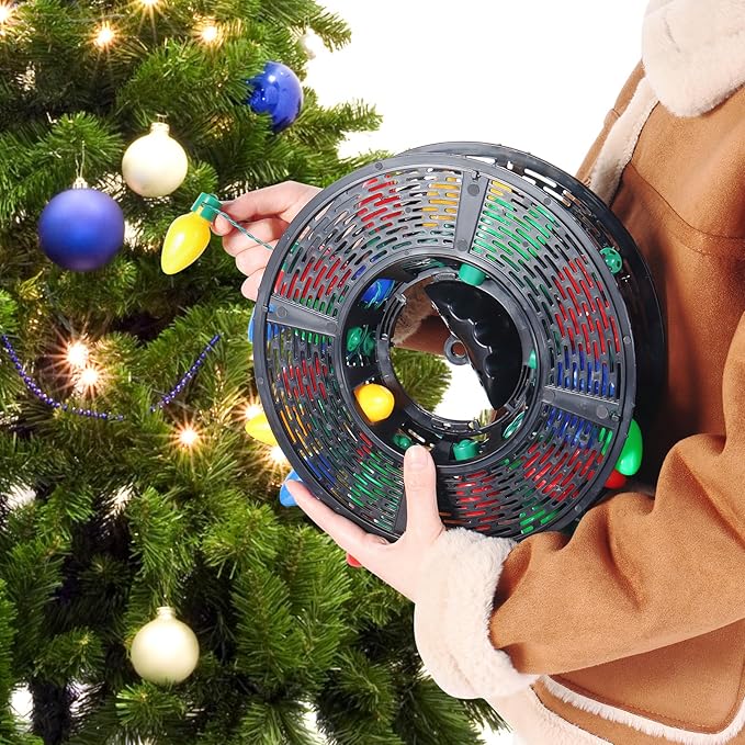 Christmas Light Storage Bag - Tear Proof 600D Oxford Fabric/Internal PVC Material with Reinforced Handles - With 4 Reels Stores up to 500 Ft Holiday Mini Christmas Tree Lights & Extension Cords,Red