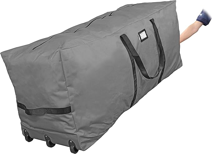 Primode Rolling Tree Storage Bag, Fits Up to 9 ft. Disassembled Holiday Tree, 28" Height X 16" Wide X 60" Long, Extra Large Heavy Duty Storage Container with Wheels and Handles (Gray)