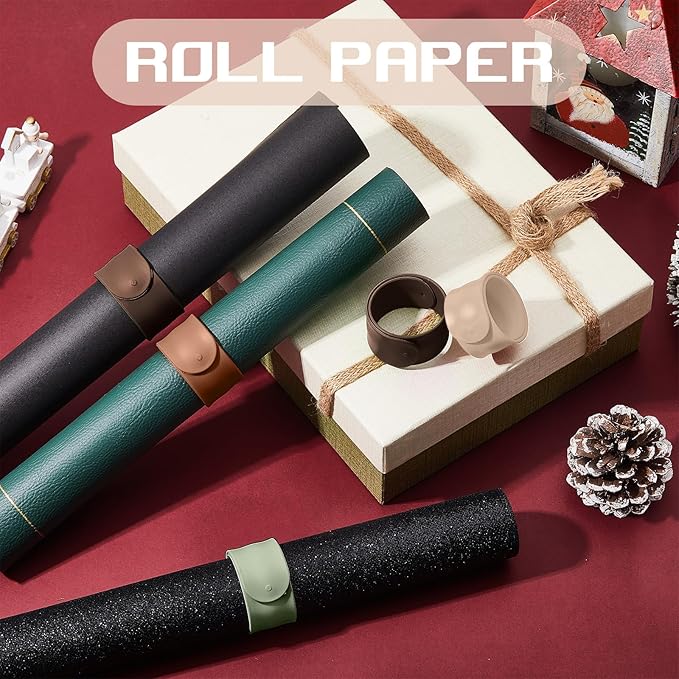 Charniol 12 Pieces Wrapping Paper Roll Holder Holiday Flip Wraps Silicone Covered Metal Strips Flip 1 x 9 Inch Stabilizer Slap Band for Poster Gift Paper Vinyl Storage Organize (Earth Color)