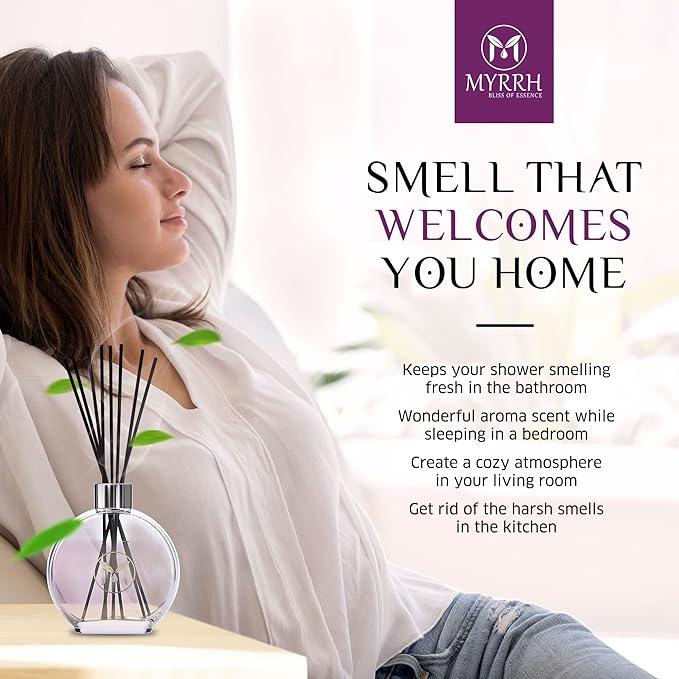 Lily of The Valley Scented Reed Diffuser Set with 8 Rattan Diffuser Sticks, 150 ml, All Natural Air Freshener, Long-Lasting Diffusers at Home - MyrrhUSA