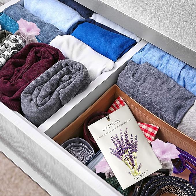 LIFFLY 14 Packs Scented Sachets for Drawers and Closets Lavender, Rose, Jasmine, Ocean, Vanilla, Sandalwood, Gardenia 7 Scent Gift Box