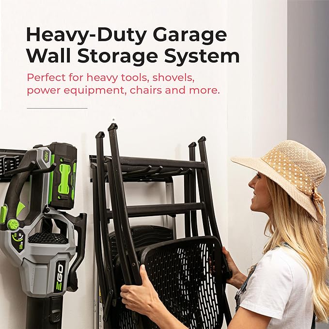 TIDYME Heavy-Duty Garage Wall Storage System | Wall Mounted Tool Organizer Rack with Shelving | 12-Piece Mounting Kit | 6x10” Double-Layered Hooks & 2x24” Floating Utility Shelves