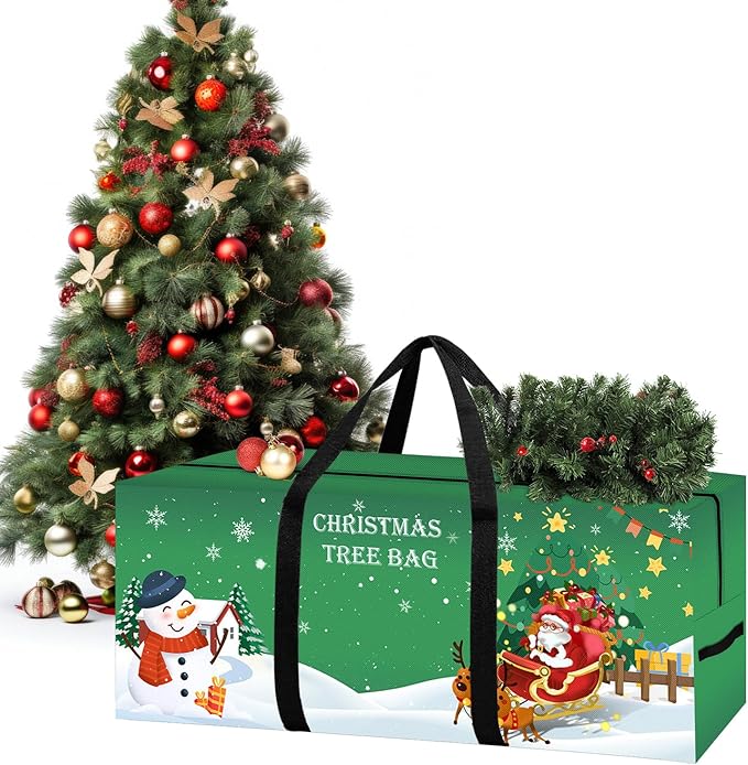 Christmas Tree Storage Bag 7.5 Ft Large Christmas Tree Bag with Reinforced Handles & Dual Zippers Wide Opening, Heavy Duty Oxford Fabric Xmas Ornament Storage Box Protects From Moisture, Dust (Green)