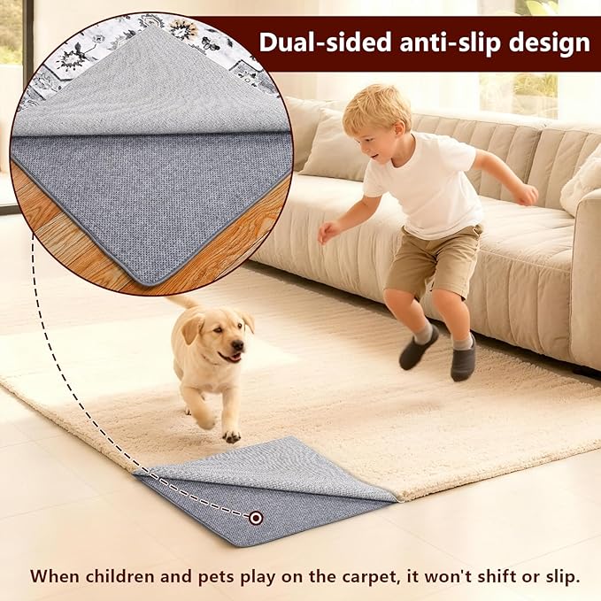 Non Slip Rug Pad Gripper, 9 x 12 Ft Extra Thick Foam Under Area Rug Carpet Pads for Any Hard Surface Floors, Keep Your Carpets Safe and in Place, Prevent Rug from Wrinkling or Buckling