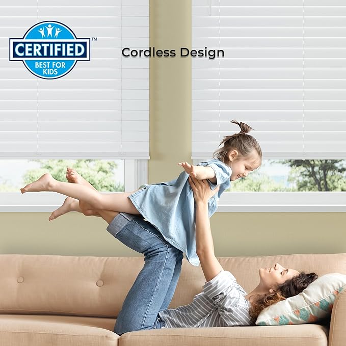 2.5 Inch Cordless Faux Wood Blind, 70.75" W x 72" L - White Plantation Style Venetian Blinds, Over 400 Custom Sizes Starting at 29.97, Room Darkening Shades for Interior Windows by Lumino