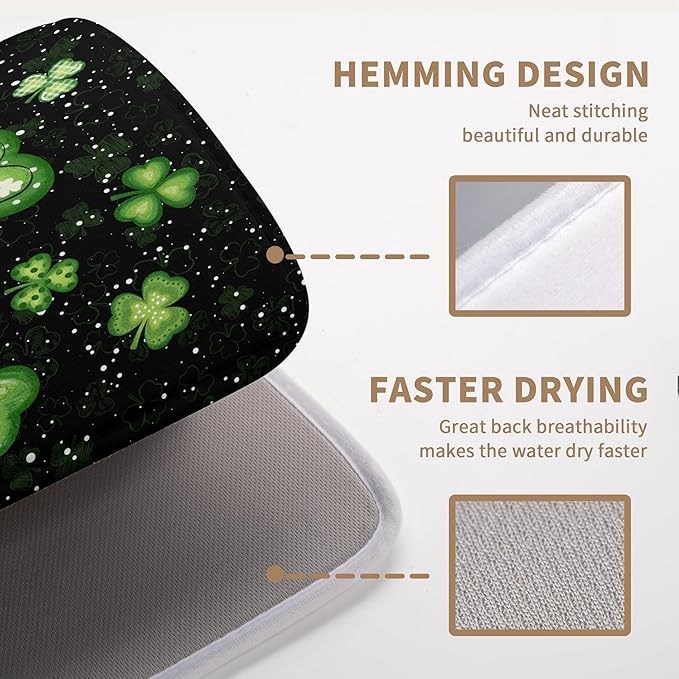 St Patricks Day Spring Dish Drying Mats St Patrick's Day Lucky Dish Mat Shamrock Drying Matt Dishes Dryer Pad for Kitchen Counter Absorbent Microfiber Washable Foldable Reusable 18x24 in
