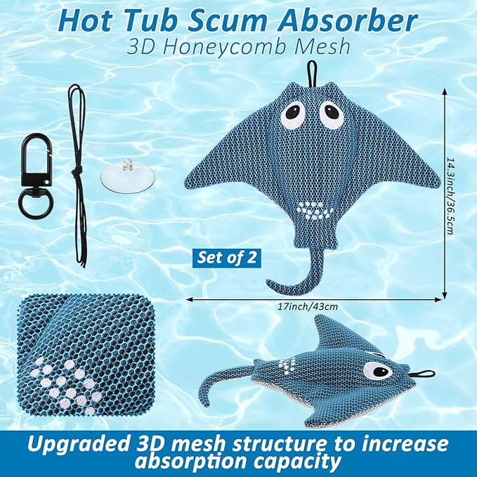 2 Pack Hot Tub Scum Absorber, 2025 Upgrade Reusable Scum Devilfish Hot Tub Absorber Accessories Hot Tub Sponge for Spa & Pool Cleaner, Hot Tub Oil Absorbing Keeps Water Clean