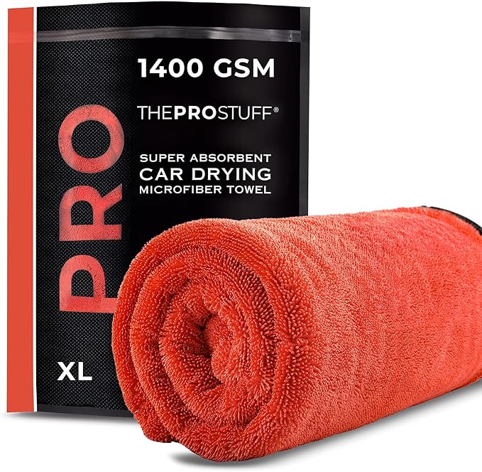 The Pro Stuff® Auto Drying Towel for Car - 1400 GSM Super Absorbent | Extra-Large 24×36 inch (2×3 ft) | Twisted Loop Microfiber | Dual-Sided Lint-Free Scratch-Free Edgeless Design | Resealable Bag