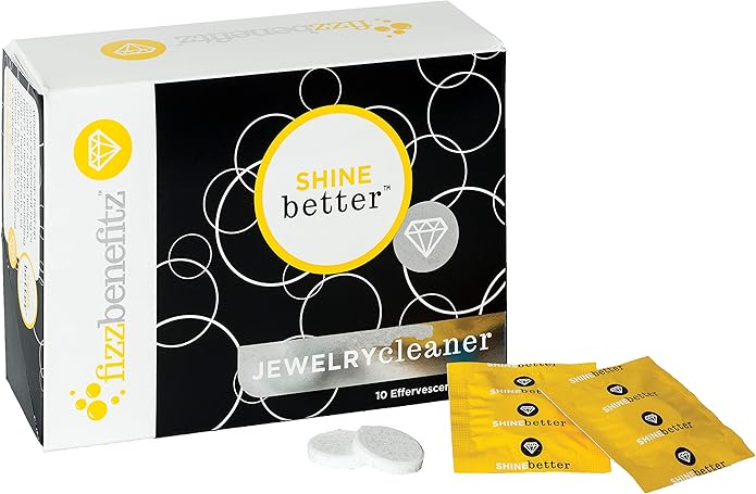 FizzBenefitz Shine Better Jewelry Cleaner - Restores Brightness to Gold, Diamond, Sterling Silver, Brass Jewelry and is The Perfect Solution for a Dirty Ring or Silverware - 10 Effervescent Tablets
