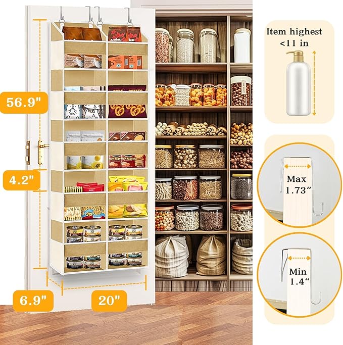 Over the Door Organizer 5 Tiers,Extra Large Behind Door Storage of 10 Compartments,80 lbs Weight Capacity Over the Door Storage, Door Hanging Organizer for Closet, Diaper Organizer (Camel)