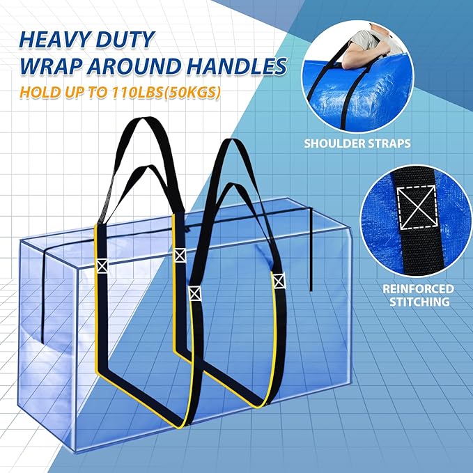 57 Gallon Extra Large Storage Bags, XXL Jumbo Large Moving Bags Heavy Duty, Storage Totes Moving Boxes Supplies for College, Foldable Duffle Bag for Travel, Christmas Tree Bag, 42x23x13.5inch - 4PACK