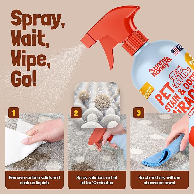Sunny & Honey Pet Stain Remover - Enzyme Cleaner For New & Deep Set Stains - Carpet Deodorizer & Urine Odor Eliminator for Dog Pee, Cat Urine, Upholstery & Furniture (32 fl oz, Fall Spice)