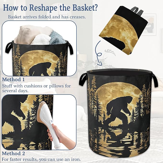Big foot Laundry Basket,Oxford Cloth Forest Moon Laundry Hamper With Handle Foldable Portable Clothes Storage Basket for Laundry Room/Bedroom/Bathroom 20.8"x16"