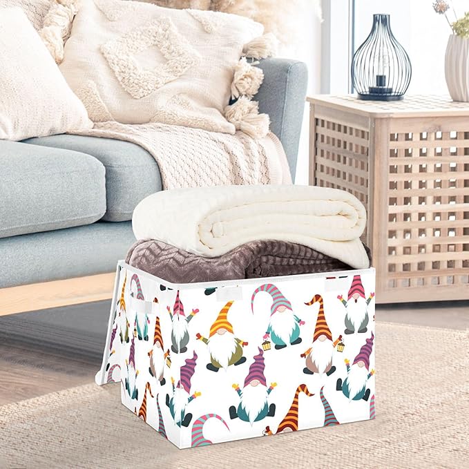 Christmas Baskets Collapsible Storage Bins with Lids, Christmas Gnomes Seamless Storage Boxes Clothes Baskets for Organizing