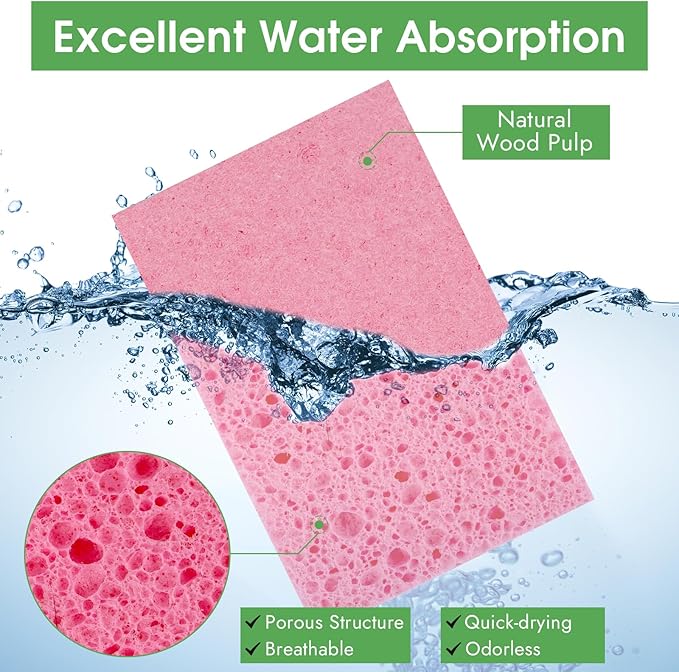 MOWPOG 12 PCS Dish Sponges Kitchen, Non Scratch Cleaning Sponge for Non Stick Cookware, Natural Compressed Cellulose Wash Scrub for Household Bathroom, Soft Washing Scrubbers (Multicolor)