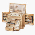 Jewelry Box Organizer, Solid Wood Jewelry Boxes fow Women with Mirror, Double Layer Jewelry Organizer Box Display Earring Necklace Bracelet Ring, Rustic Style Small Jewelry Box for Girls