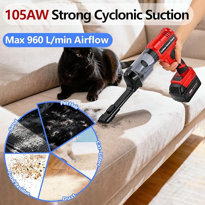 Adisipsoarin Cordless Vacuum Cleaner for Milwaukee M18 18V Battery, Electric Handheld Vacuum Cleaner with 105AW Powerful Suction, Portable Vacuum Cleaner for Floor, Carpet, Car(Battery Not Included)