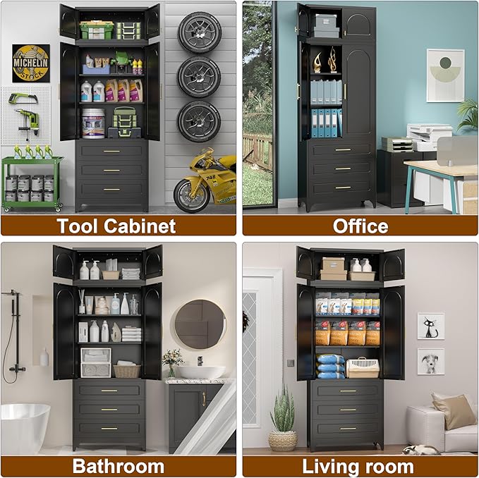 90" Pantry Kitchen Cabinet with Drawer, 75" Pantry Cabinets with 15" Cabinets, Freestanding Kitchen Storage Cabinet for Dining Room, Living Room, Alacena para Cocina, Assembly Required, Black