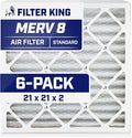 Filter King 21x21x2 Air Filter | 6-PACK | MERV 8 HVAC Pleated A/C Furnace Filters | MADE IN USA | Actual Size: 20.5 x 20.5 x 1.75"