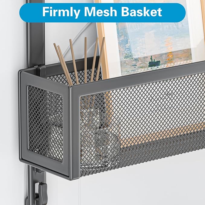Aimeaihe Over The Door Hooks Organizer, Door Hanger Towel Rack with 2 Baskets, Adjustable Over The Door Coat Rack, Back of Door Storage for Bedroom, Kitchen, Bathroom (Black)