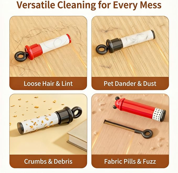 Washable Sticky Lint Roller for Pet Hair - Reusable 2-in-1 Dog & Cat Hair Remover Tool with Metal Fabric Shaver - Portable Gel Dust Cleaner for Couch, Carpet, Clothing (Cherry Red)