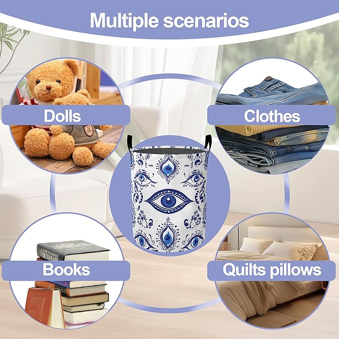 Blue Demon Eye Laundry Hamper Large Canvas Fabric Lightweight Storage Basket/Dirty Clothes Collapsible Waterproof for College Dorms, Boys and Girls Bedroom,Bathroom
