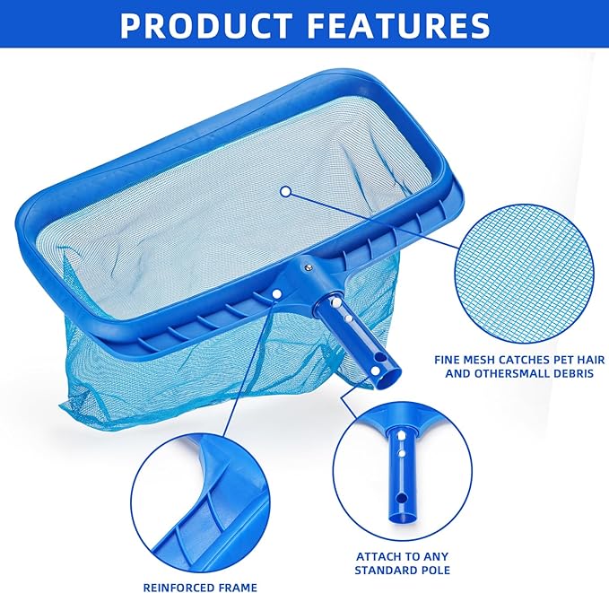 TOPDING & HZ Swimming Pool Cleaner, Pool Skimmer Leaf Net with 18" Pool Skimmer Net Dark Blue