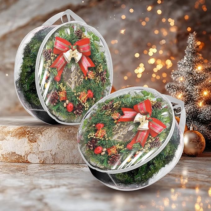 6 Pack Wreath Storage Container Bag 30 Inch Christmas Wreath Storage Bag Heavy Duty Christmas Wreath Boxes with Clear Window for Xmas Holiday Seasonal Wreath Garland (White)