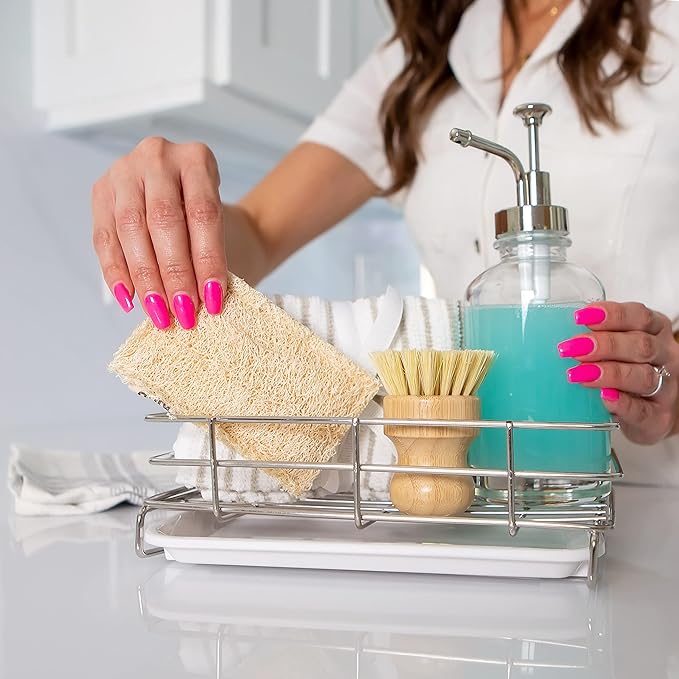 Handy Home Concepts Kitchen Sink Caddy Sponge Soap Holder for Countertop Large Kitchen Soap Tray Sink Organizer
