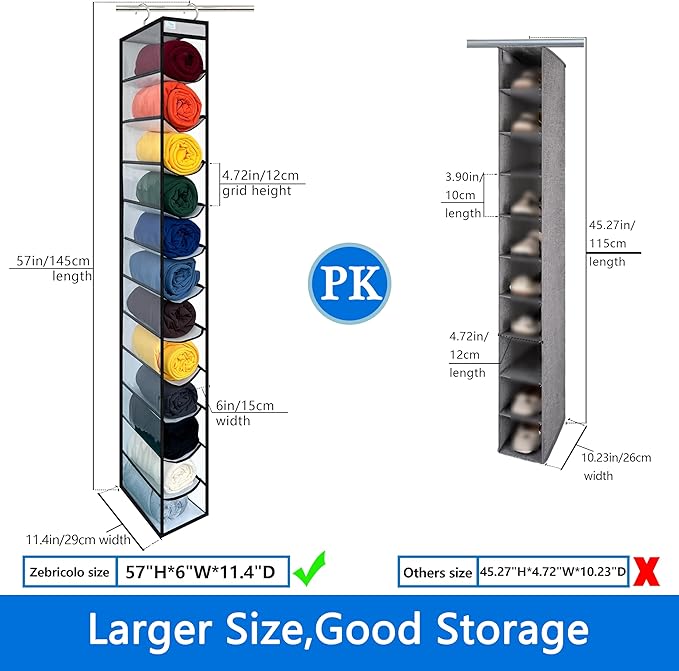 zebricolo,Closet Organization,12 Section, Hanging Closet Organizer, Space Saving, College Dorm Essentials for Girls,Heavy dutys Hooks Up to 45 Pounds,Clothes Storage,Closet Organizer,White/Black