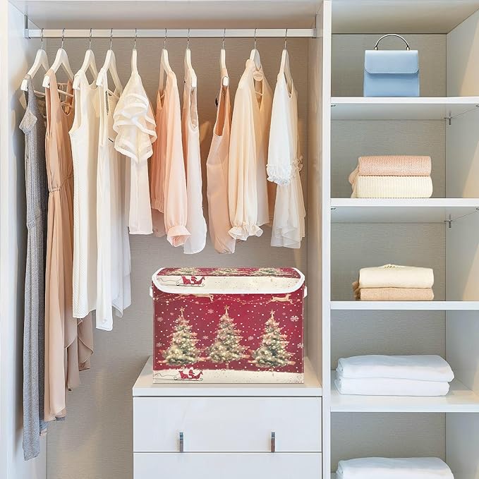 senya Christmas Baskets Collapsible Storage Bins with Lids, Christmas Trees Reindeer Storage Boxes Clothes Baskets for Organizing