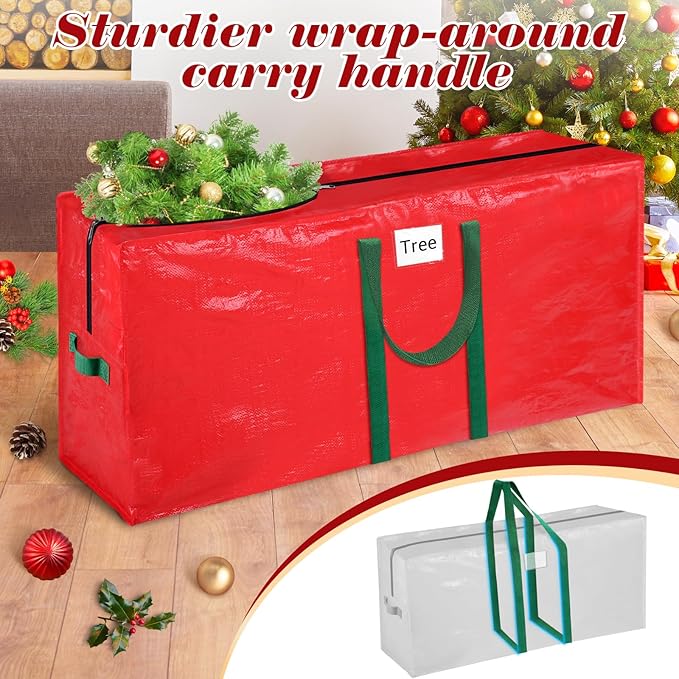 Christmas Tree Storage Bag 9 Ft With 2 Large Tinsel Garland Bags, Waterproof Material, Reinforced Handles & Dual Zipper (Red)