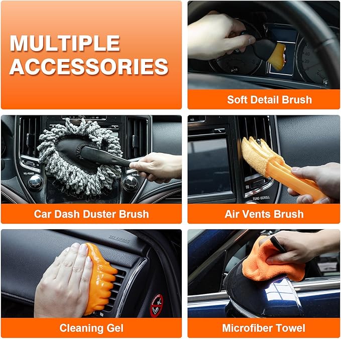 Car Cleaning Kit 19Pcs, Car Interior Detailing Kit with 12000PA High Power Handheld 12V Corded Vacuum, Detailing Brush Set, Cleaning Gel, Complete Car Wash Kit with Storage Bag for Men & Women